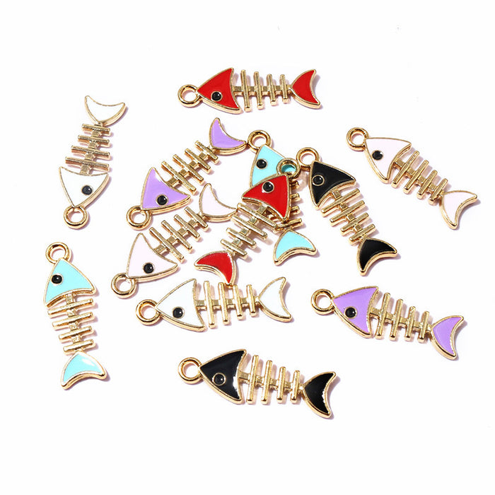 Colorful Enamel Fishbone Metal Charms in a Random Mix