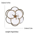 Layered Camellia Flower Enamel Brooch in Black or White view 7