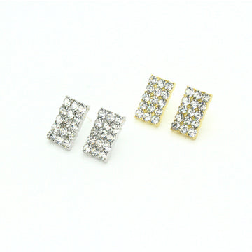 Rectangular Crystal Stud Earrings in Gold and Silver Tone