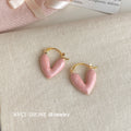 Gold Pink Enamel Heart Huggie Hoop Earrings Latch Closure view 3