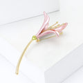 Pink Enamel Lily Brooch Gold Tone Stem Flower Pin Metal Pin view 3