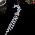Crystal Flower Long Fringe Single Ear Clips with Polished Metal Tone Details view 7