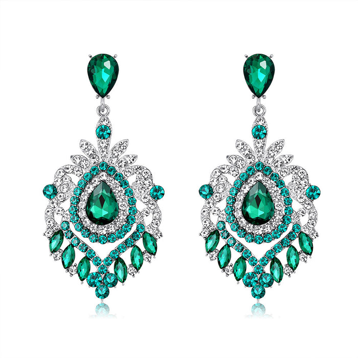 Aqua Silver Tone Green Ornate Teardrop Openwork Crystal Three Designs Metal Dangle