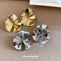 Folded Disc Statement Stud Earrings in Gold and Silver Tone view 4