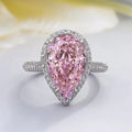 Silver Tone Pear Halo Pink Yellow Center Stone Finger Ring view 6
