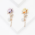Enamel Flower Stem Brooch With Pearl in Purple or Yellow view 1