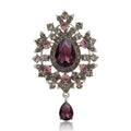Teardrop Glass Brooch With Ornate Antique Tone Crystal Frame view 5