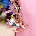 Multicolor Jeweled Rocking Horse Keychain with White Enamel view 3