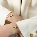 Reversible Cameo and Red Apple Medallion Bracelet in Gold Tone view 4