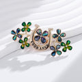 Green Blue Gold Tone Four Leaf Clover Metal Brooch Pin view 5