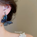 Blue Butterfly Drop Earrings in Clip On and Hook Styles view 3
