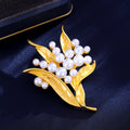 Gold Tone Leaf Pearl Look Metal Brooch Pin for Jackets and Lapels view 5
