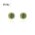 Emerald Green Round Halo Stud Earrings Silver Gold Options view 1