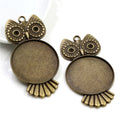 Large Owl Round Cabochon Pendant Bases in Bronze and Silver view 3
