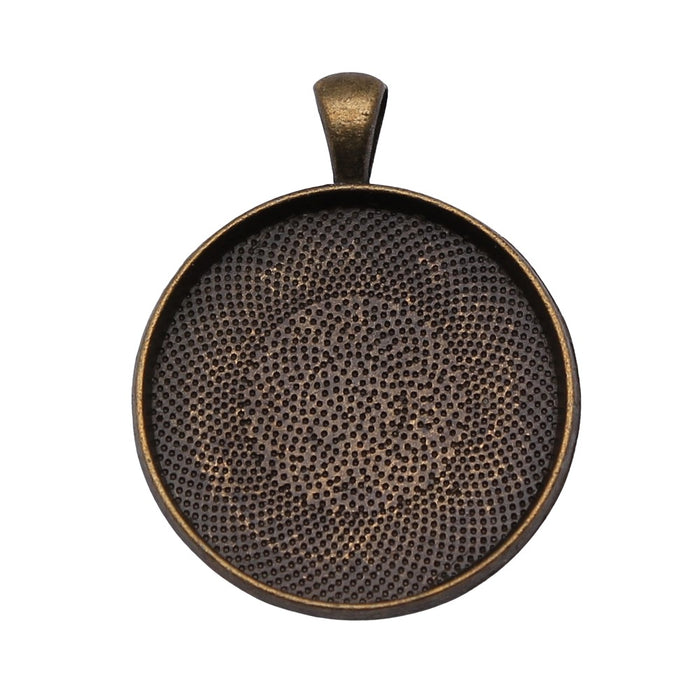 Antique Bronze Round Cabochon Pendant Tray with Mesh Texture