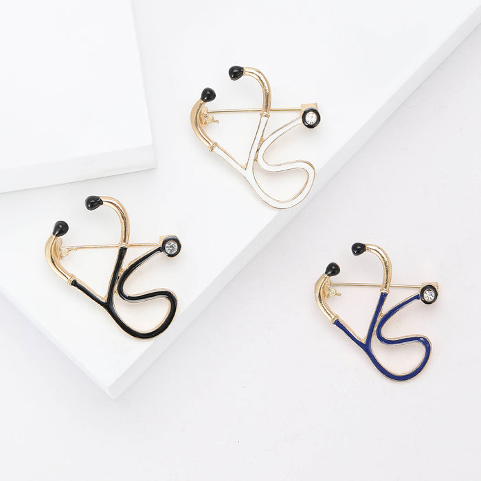 Enamel Stethoscope Brooch in Black White or Blue for Jackets and Scarves