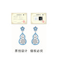 Blue Enamel Gourd Drop Earrings Silver Tone Flower Posts view 3