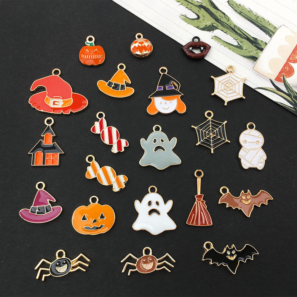 Halloween Enamel Zinc Alloy Ghost Pumpkin Charm Pendant for DIY Necklace Bracelet