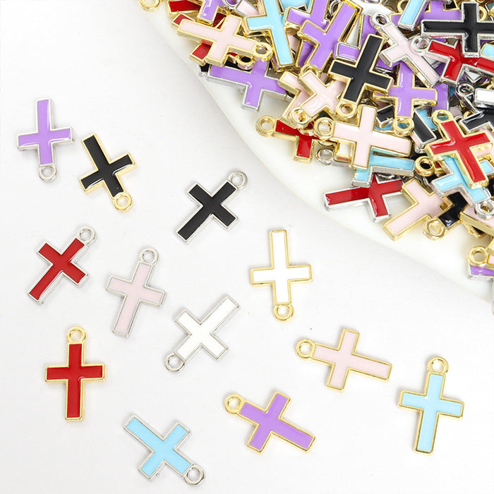 Enamel-Look Gold Silver Cross Alloy Charms in 12 Styles