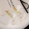 Gold Double Leaf Line Pearl Look Cascade Stud Earrings view 4
