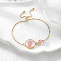 Gold Tone Adjustable Pressed Flower Slider Bracelets in Ten Designs view 12