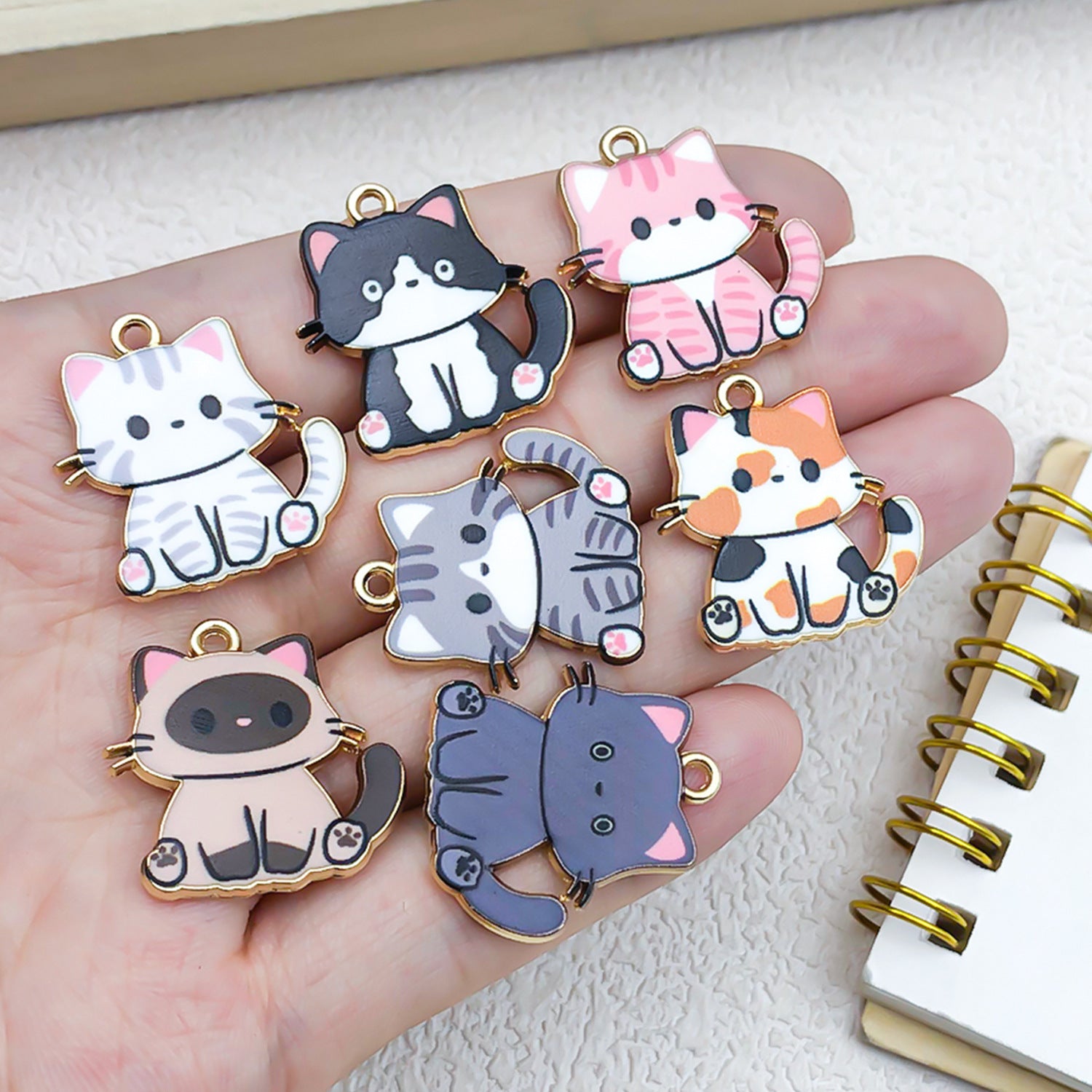 Printed Enamel Zinc Alloy Cat Charm Pendant for DIY Bracelet Necklace Jewelry Making