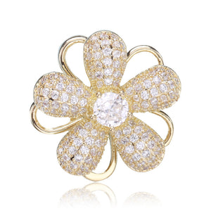Gold Tone Crystal Flower Brooch with Open Loop Petals