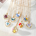 Gold Heart Locket Necklace Pressed Flower Photo Case 8 Styles view 1