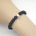 Black Beaded Elastic Skull Bracelet With Silver-Tone Accent view 3