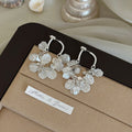 Silver Tone Petal Cluster Hook Earrings With Clear Dangles view 3