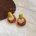 Olive Green Top And Amber Translucent Round Hoop Stud Earrings view 3