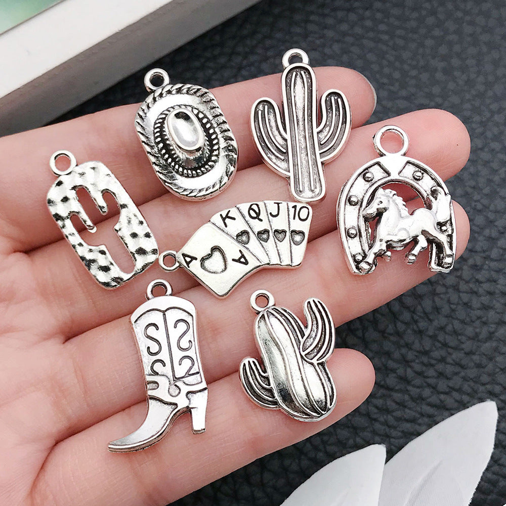 Zinc Alloy Western Cowboy Horseshoe Hat Cactus Charm Pendant for DIY Bracelet Jewelry
