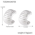 Ribbed Stripe C-Shape Hoop Earrings Gold Steel Pair view 7