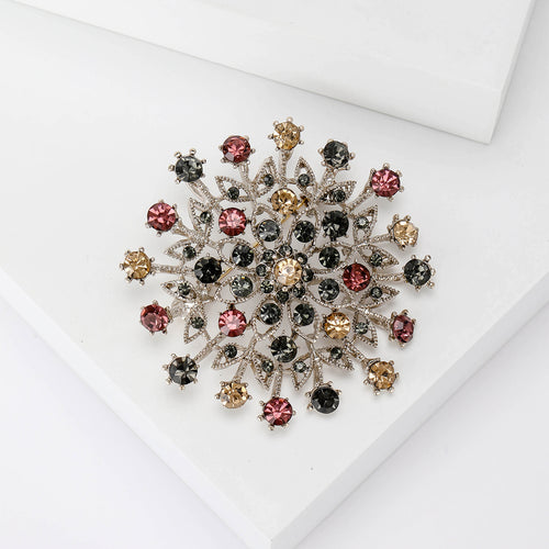 Second product view of Multicolor Crystal Floral Burst Brooch With Silver Tone Frame