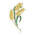 Yellow Crystal Wheat Brooch With Green Enamel Leaves view 5