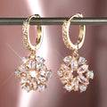 Gold-Tone Floral Crystal Cluster Hoop Drop Earrings view 4