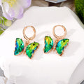 Gold Tone Faceted Crystal Butterfly Huggie Drop Earrings in Seven Colors view 10
