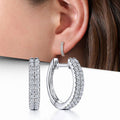 Silver Double Row Clear CZ Huggie Hoop Earrings Pair view 1