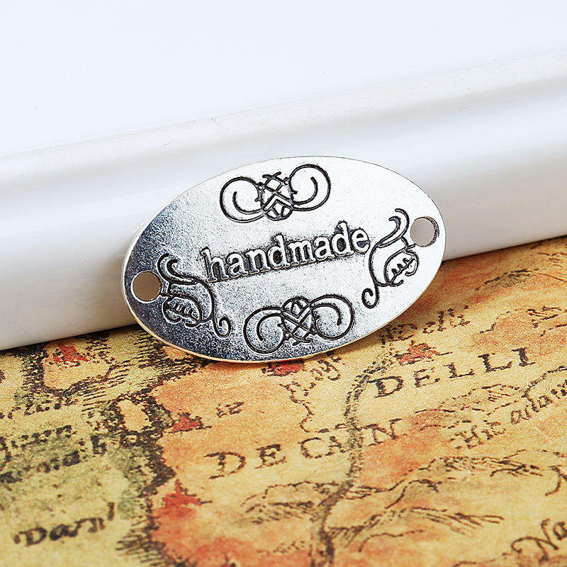32x19mm Alloy Double-Hole Oval Handmade Letter Connector Charm