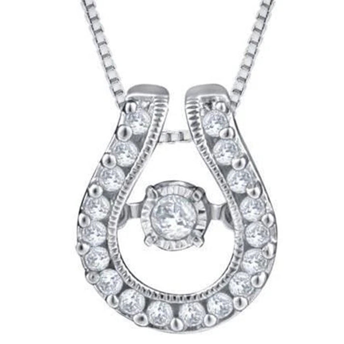 Silver CZ Horseshoe Pendant Necklace Dancing Center