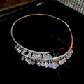 Crystal Teardrop Fringe Collar Necklaces in Two Tones view 6