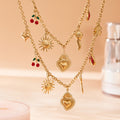 Gold Multi Charm OT Necklace Bee Chili Or Sacred Heart view 3