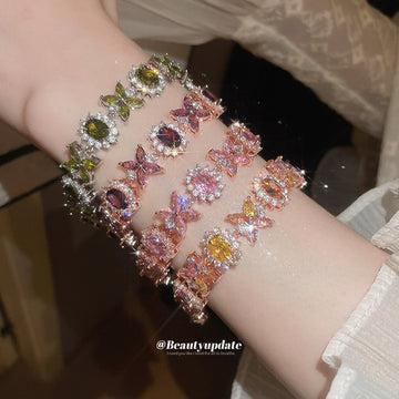 Rhinestone Oval Flower Bracelets Rose Gold Silver Styles
