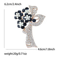 Navy Rhinestone Flower Bouquet Brooch Clear Crystal Ribbon view 6