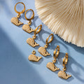 Crystal Whale Tail Drop Hoop Earrings in Three Metal Designs view 3