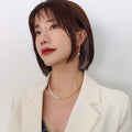 Asymmetric Gold Snake Chain Necklace With White Baroque Pearls view 4