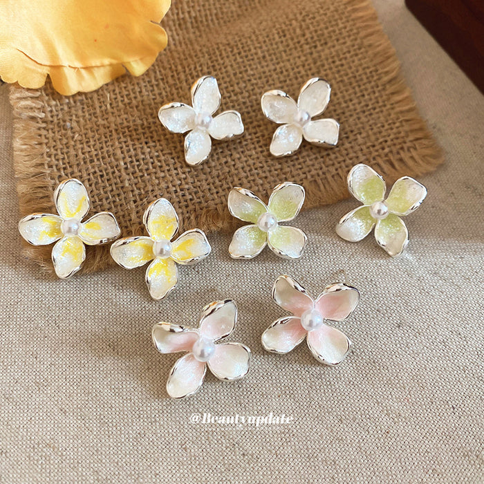 Iridescent Four Petal Flower Stud Earrings in Four Colors