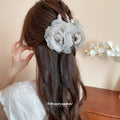 Taupe Double Rose Sheer Hair Claw With Pearl Like Beads view 3