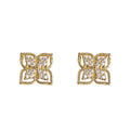 Mini Gold Four-Petal Floral Stud Earrings Pave Crystals view 5