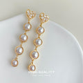 Gold Heart Crystal Top Pearl Cascade Drop Earrings Pair view 4